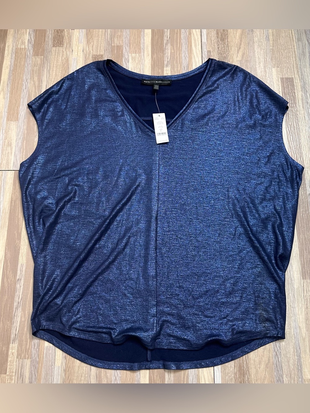 White House Black Market Navy Blue Shimmer V-Neck Tank New Women’s Large